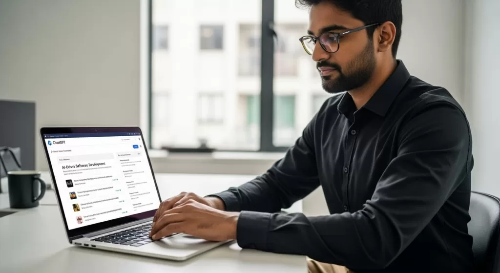 a man working on a no code / low code project A man working on a No Code / Low Code project