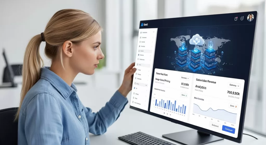 women working on saas development project A women working on a Saas Development Project