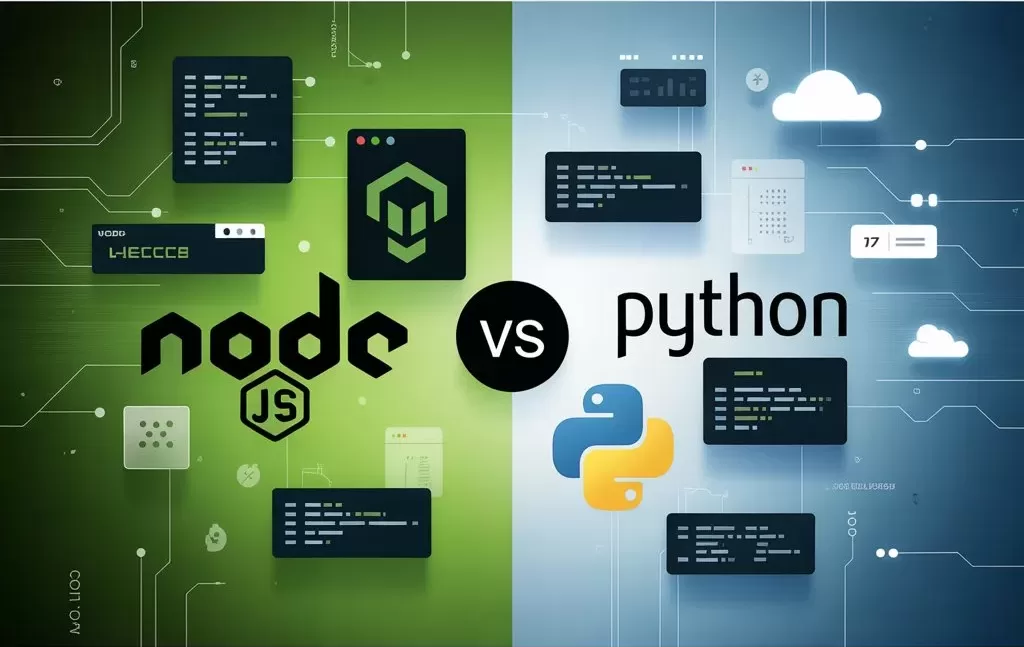 Node.js vs Python – Backend Development Comparison Banner comparing Node.js and Python for backend development in 2025