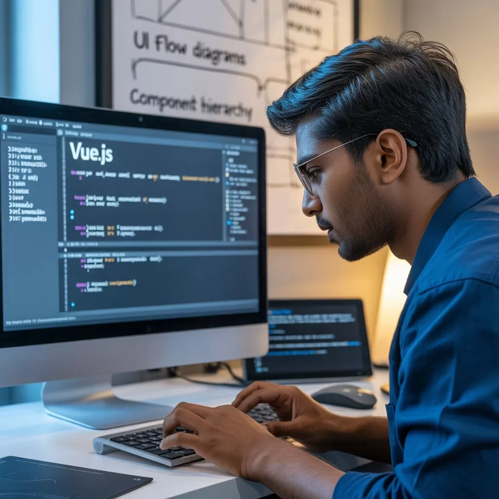 Vue.js representing the lightweight JavaScript framework Vue.js representing the lightweight JavaScript framework